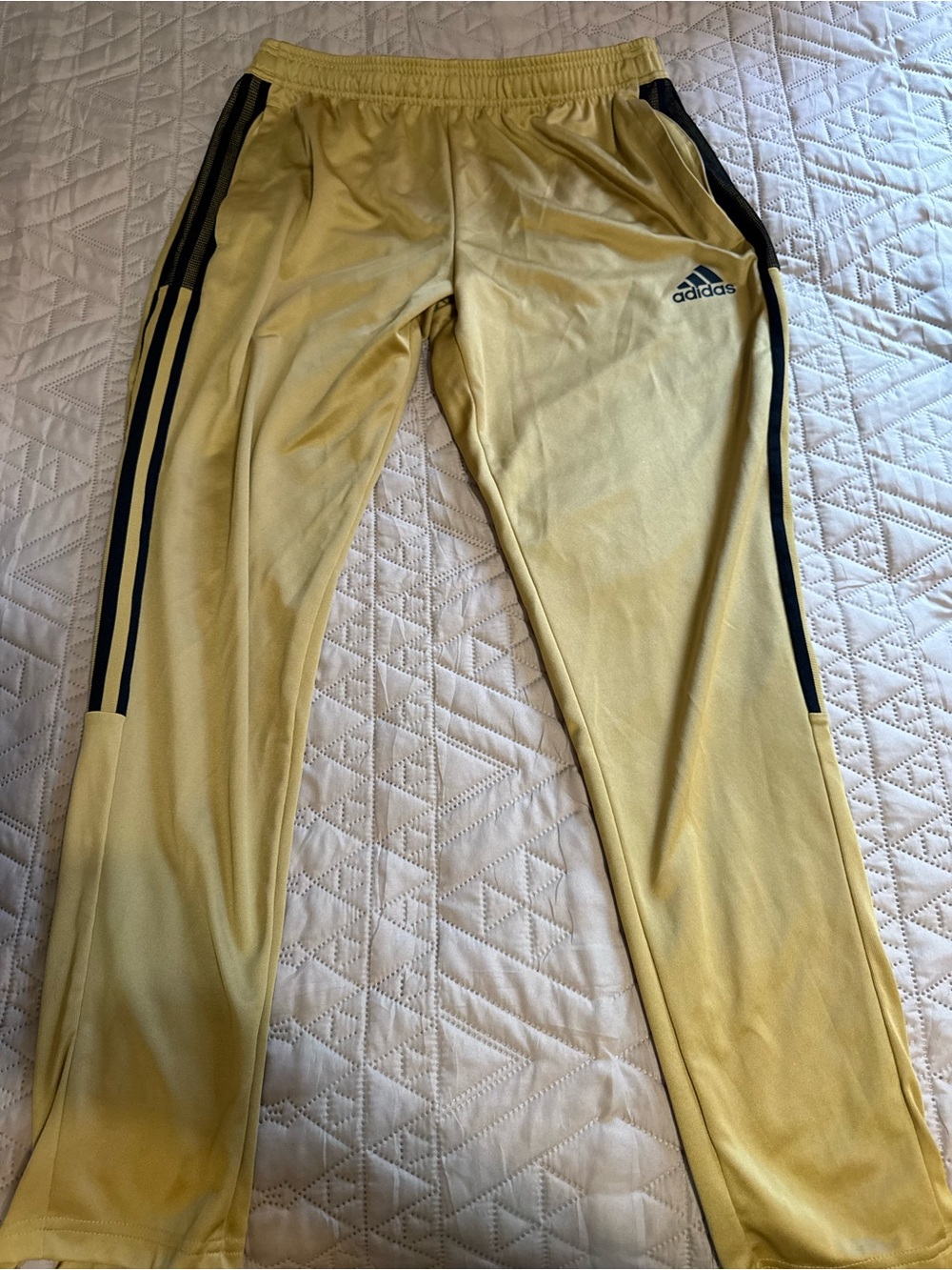 Adidas Men’s Large Yellow Gold Navy 3 Stripe Track Pants